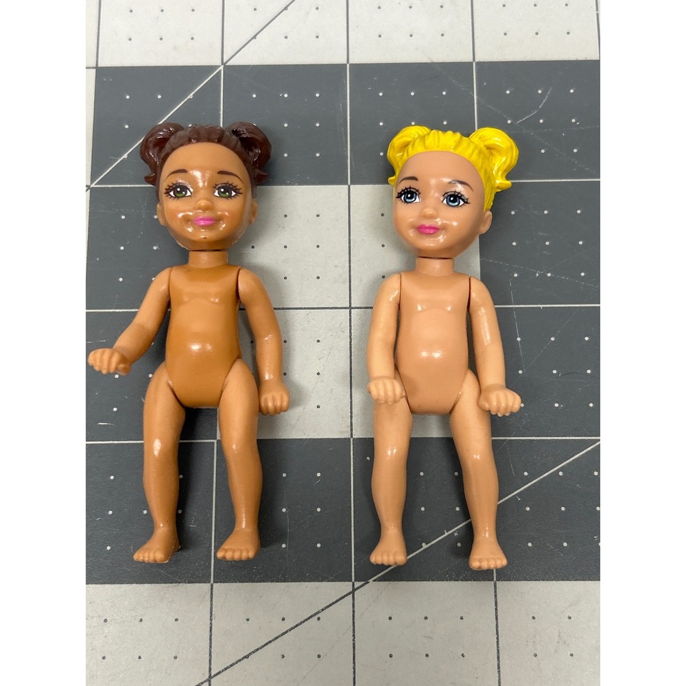 Mattel Barbie Kelly Playmates Dolls Blonde Brown Pigtails Poseable Molded Hair